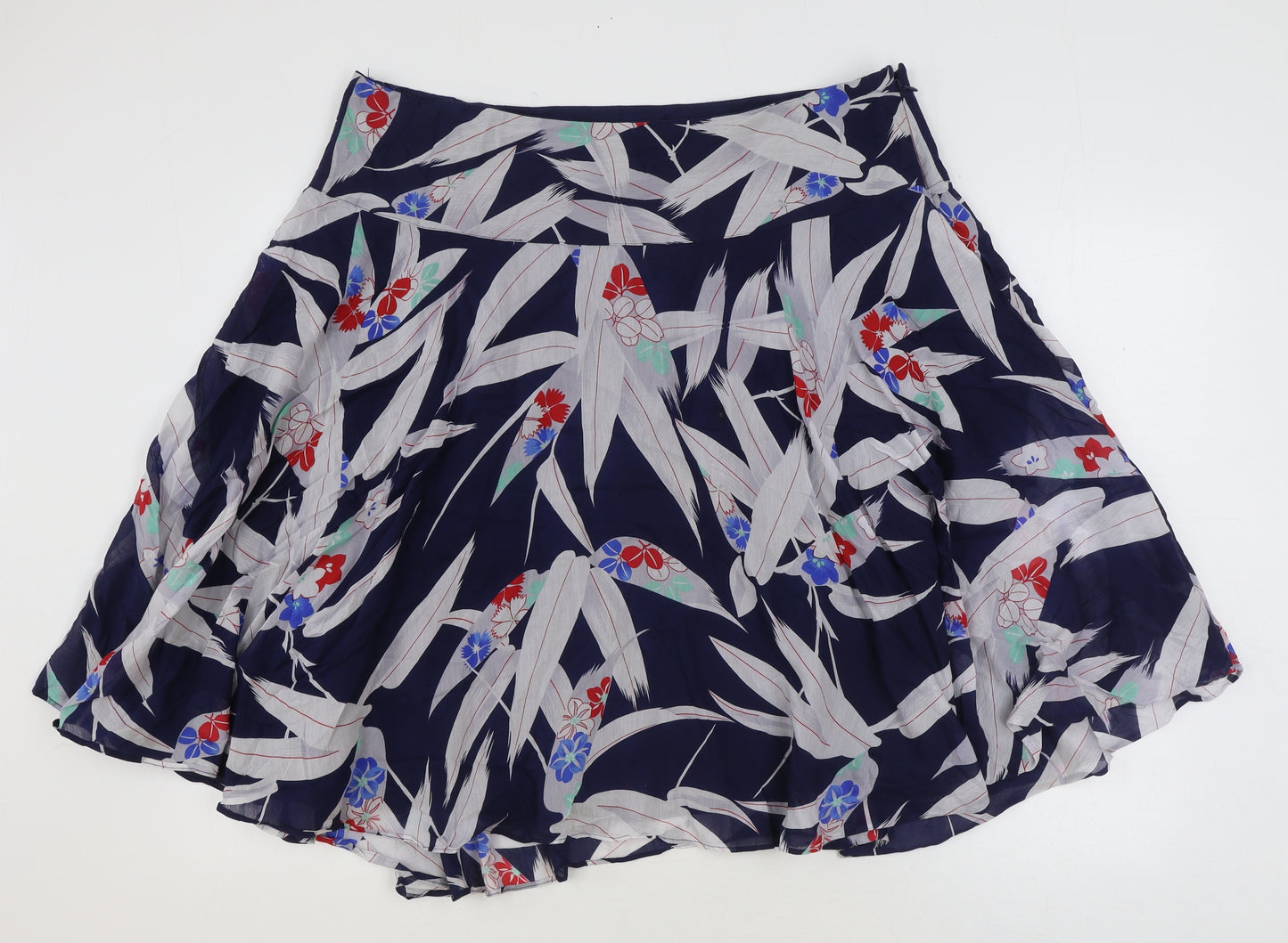 Monsoon Womens Blue Floral Cotton A-Line Skirt Size 20 Zip