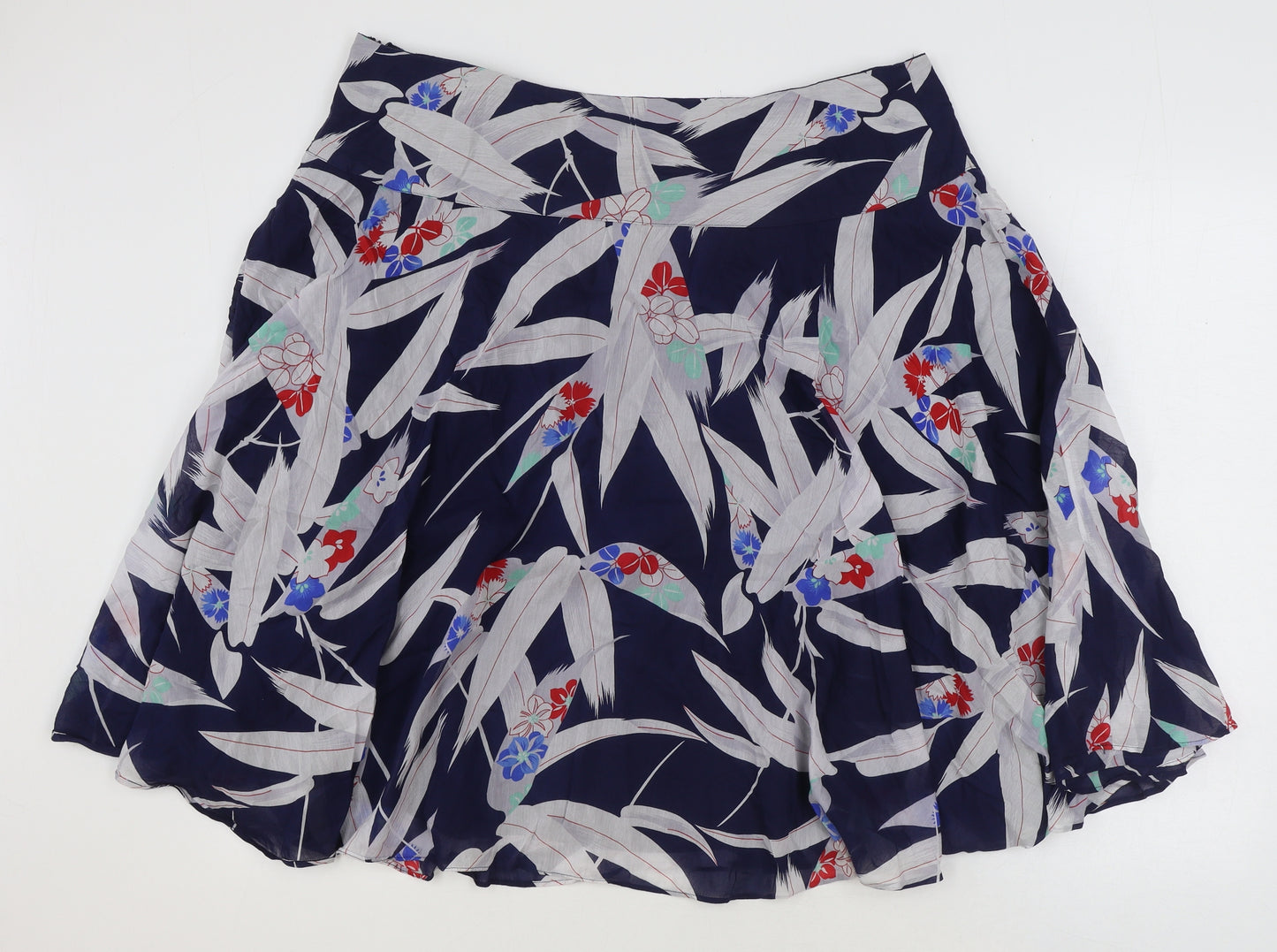 Monsoon Womens Blue Floral Cotton A-Line Skirt Size 20 Zip