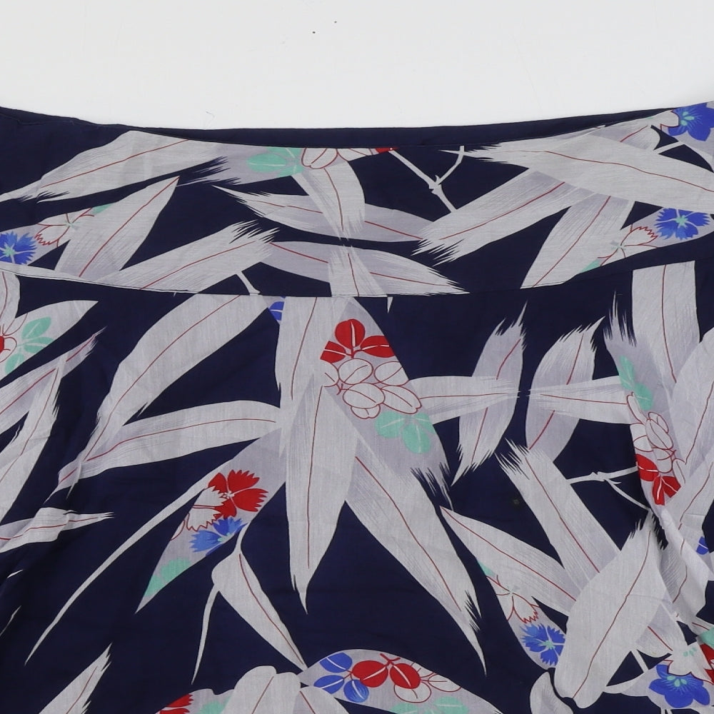 Monsoon Womens Blue Floral Cotton A-Line Skirt Size 20 Zip