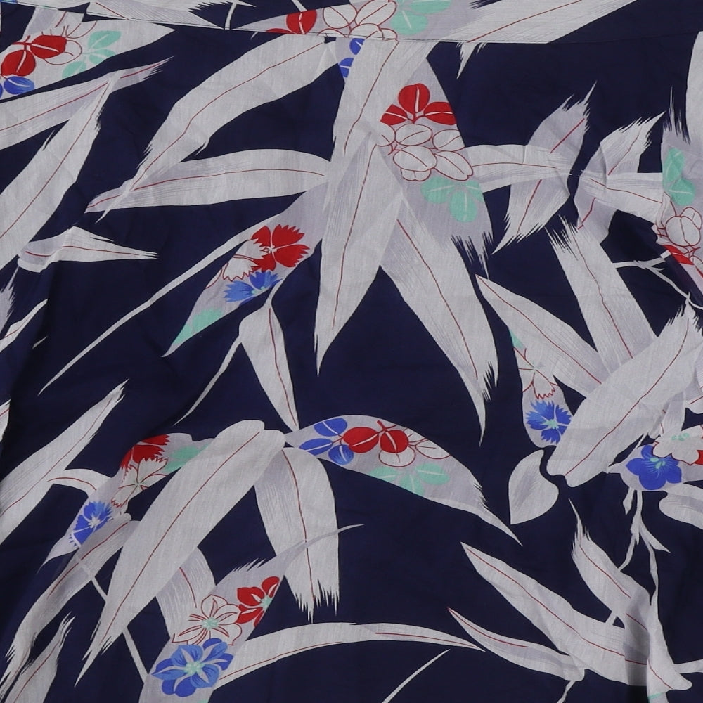 Monsoon Womens Blue Floral Cotton A-Line Skirt Size 20 Zip