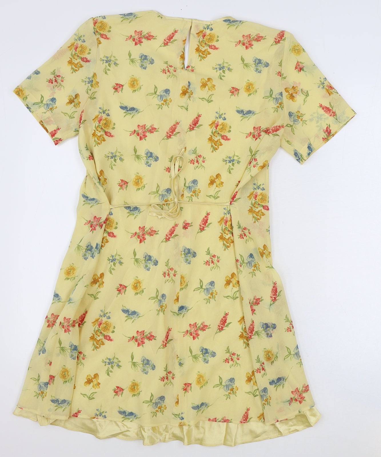 DUO Womens Yellow Floral Viscose A-Line Size 10 Round Neck Button