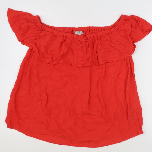 ICHI Womens Red Viscose Basic Blouse Size L Boat Neck