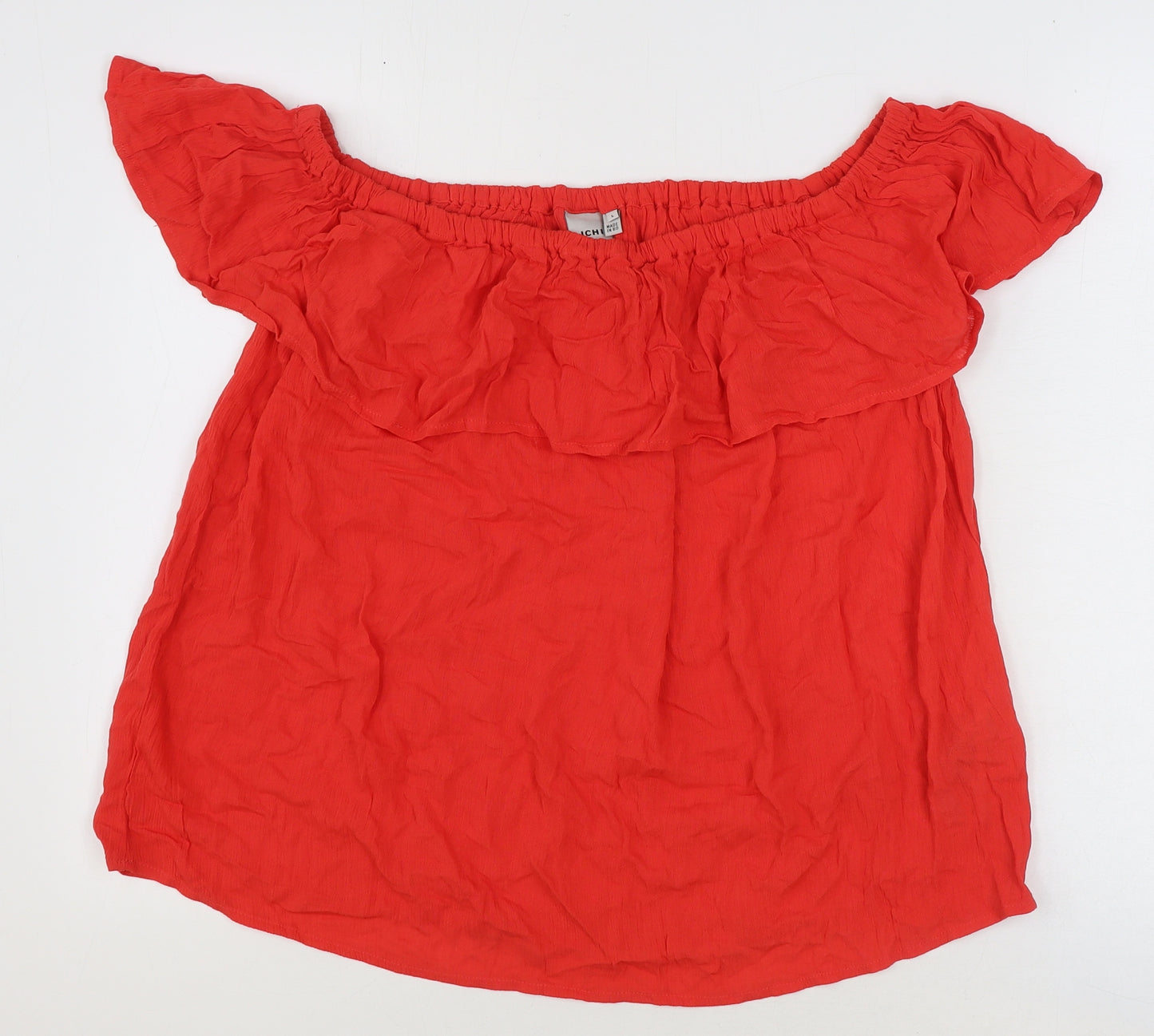 ICHI Womens Red Viscose Basic Blouse Size L Boat Neck