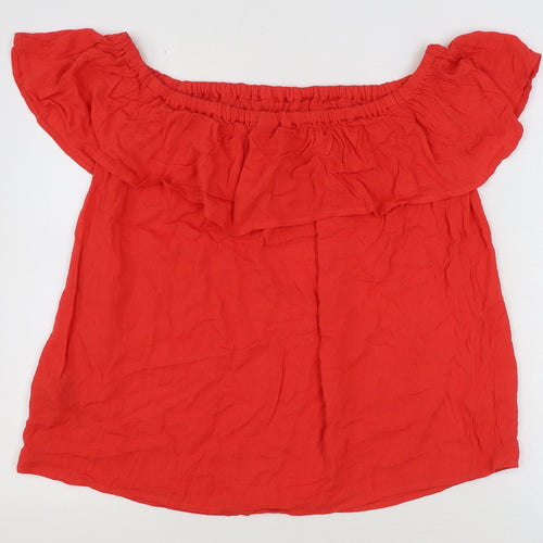 ICHI Womens Red Viscose Basic Blouse Size L Boat Neck
