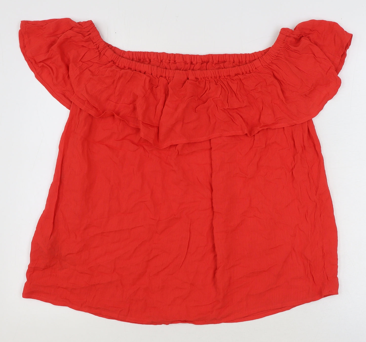 ICHI Womens Red Viscose Basic Blouse Size L Boat Neck