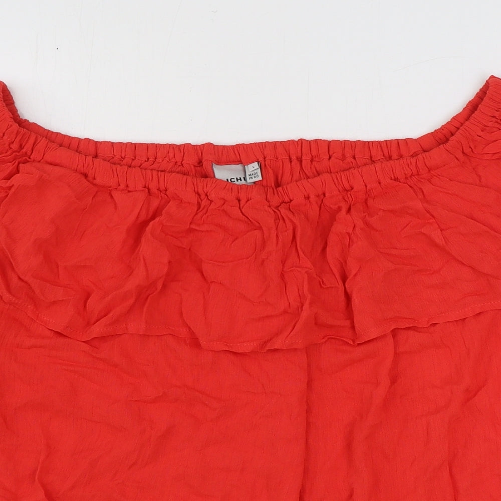 ICHI Womens Red Viscose Basic Blouse Size L Boat Neck