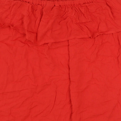 ICHI Womens Red Viscose Basic Blouse Size L Boat Neck
