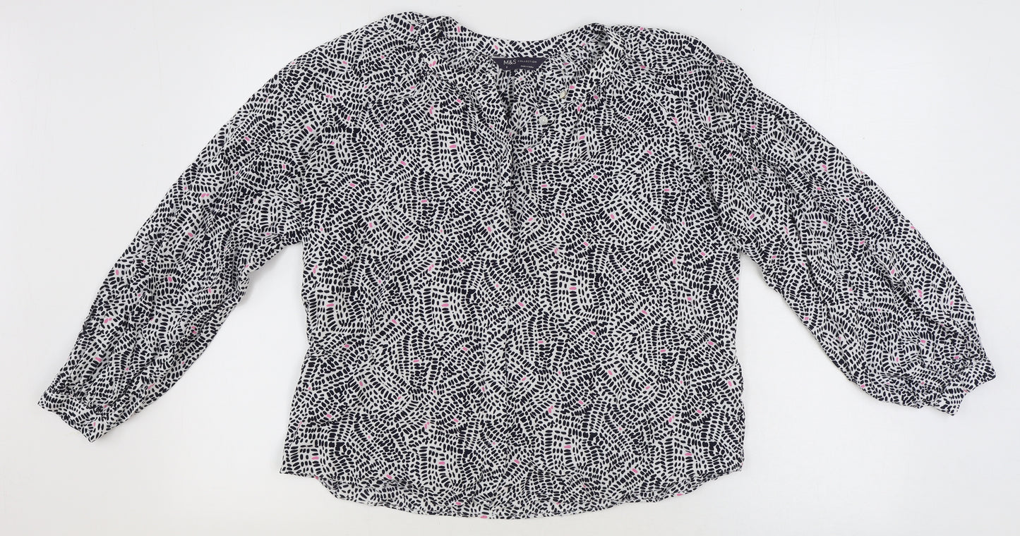 Marks and Spencer Womens Multicoloured Geometric Viscose Basic Button-Up Size 6 Round Neck