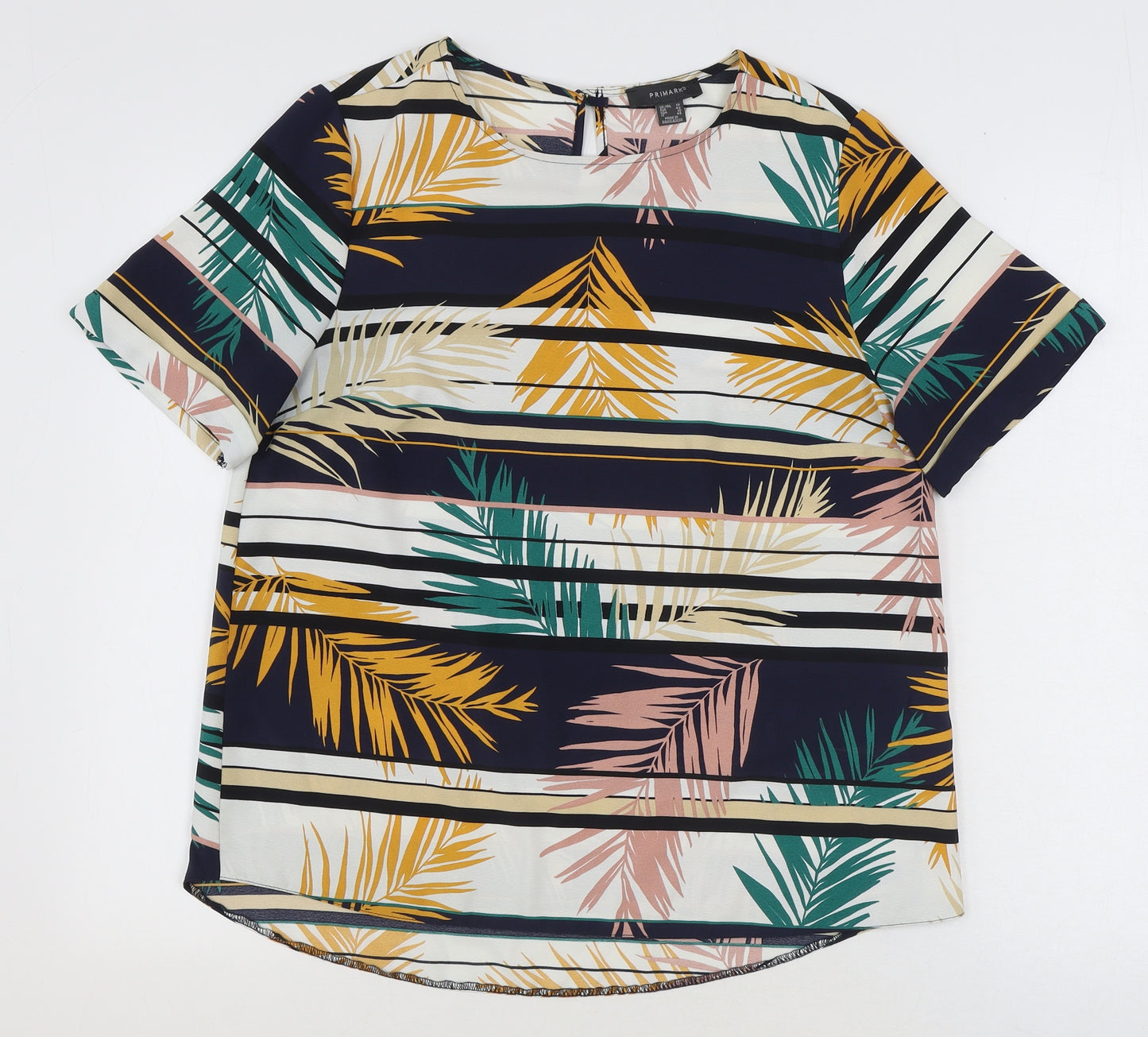 Primark Womens Multicoloured Striped Polyester Basic T-Shirt Size 14 Round Neck