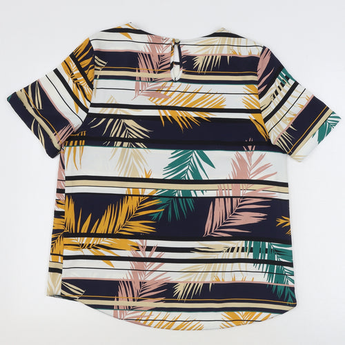 Primark Womens Multicoloured Striped Polyester Basic T-Shirt Size 14 Round Neck