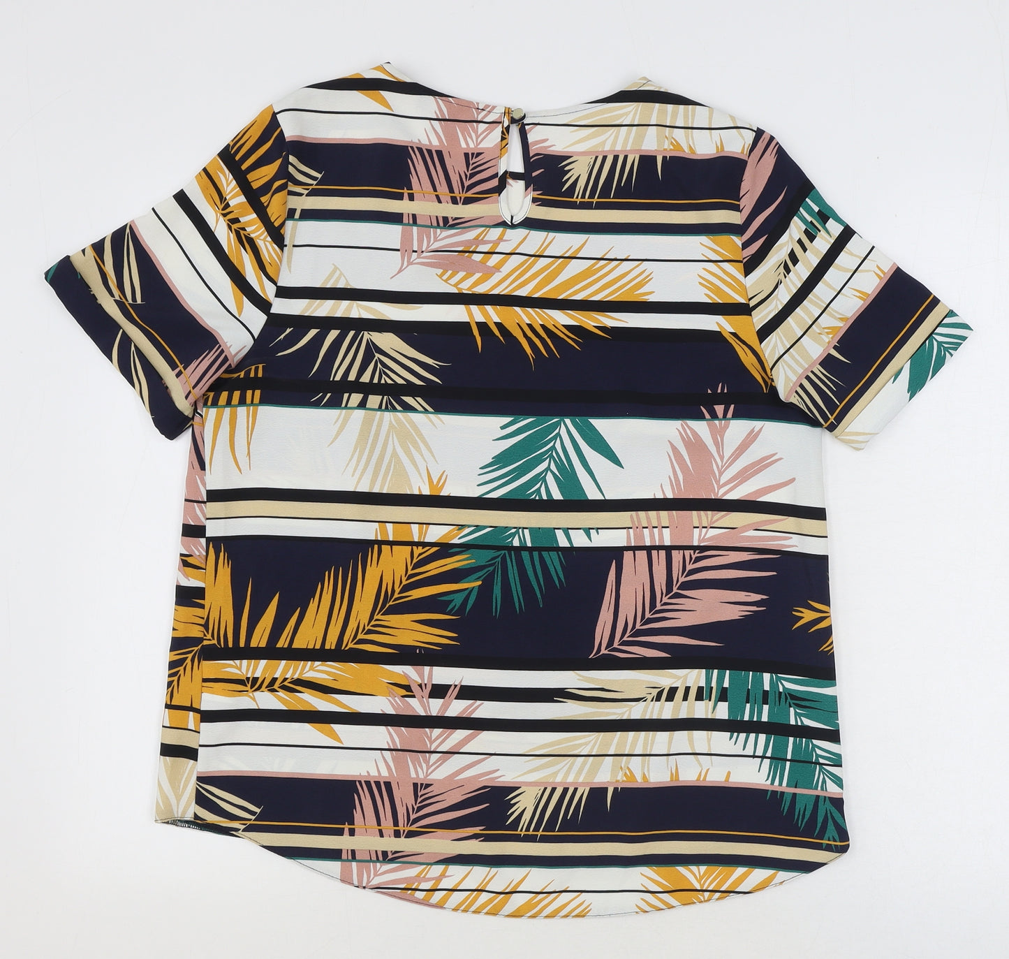Primark Womens Multicoloured Striped Polyester Basic T-Shirt Size 14 Round Neck