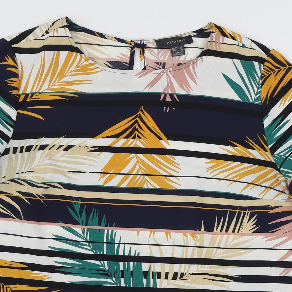Primark Womens Multicoloured Striped Polyester Basic T-Shirt Size 14 Round Neck