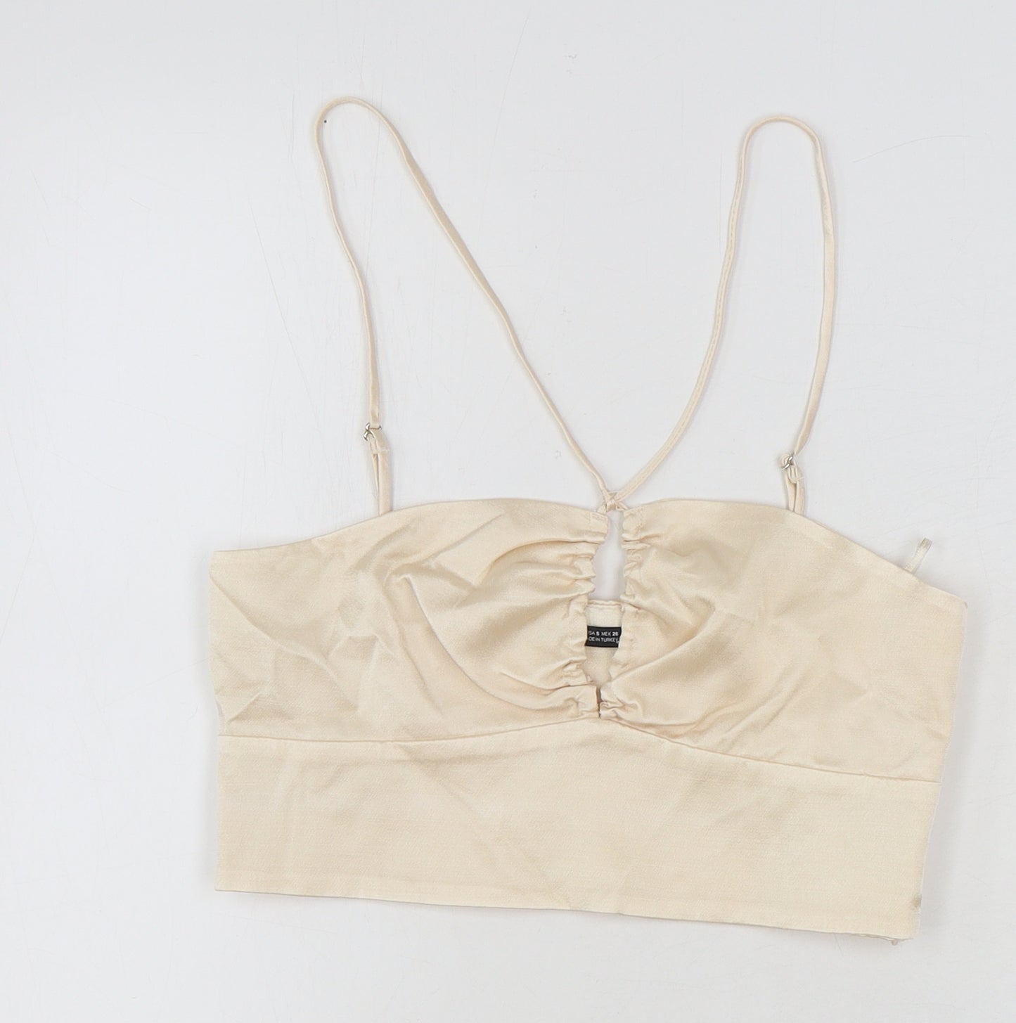 Zara Womens Gold Viscose Cropped Blouse Size S Square Neck