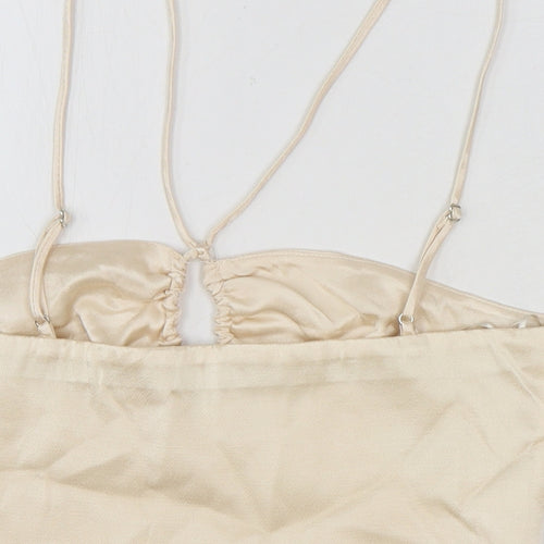 Zara Womens Gold Viscose Cropped Blouse Size S Square Neck