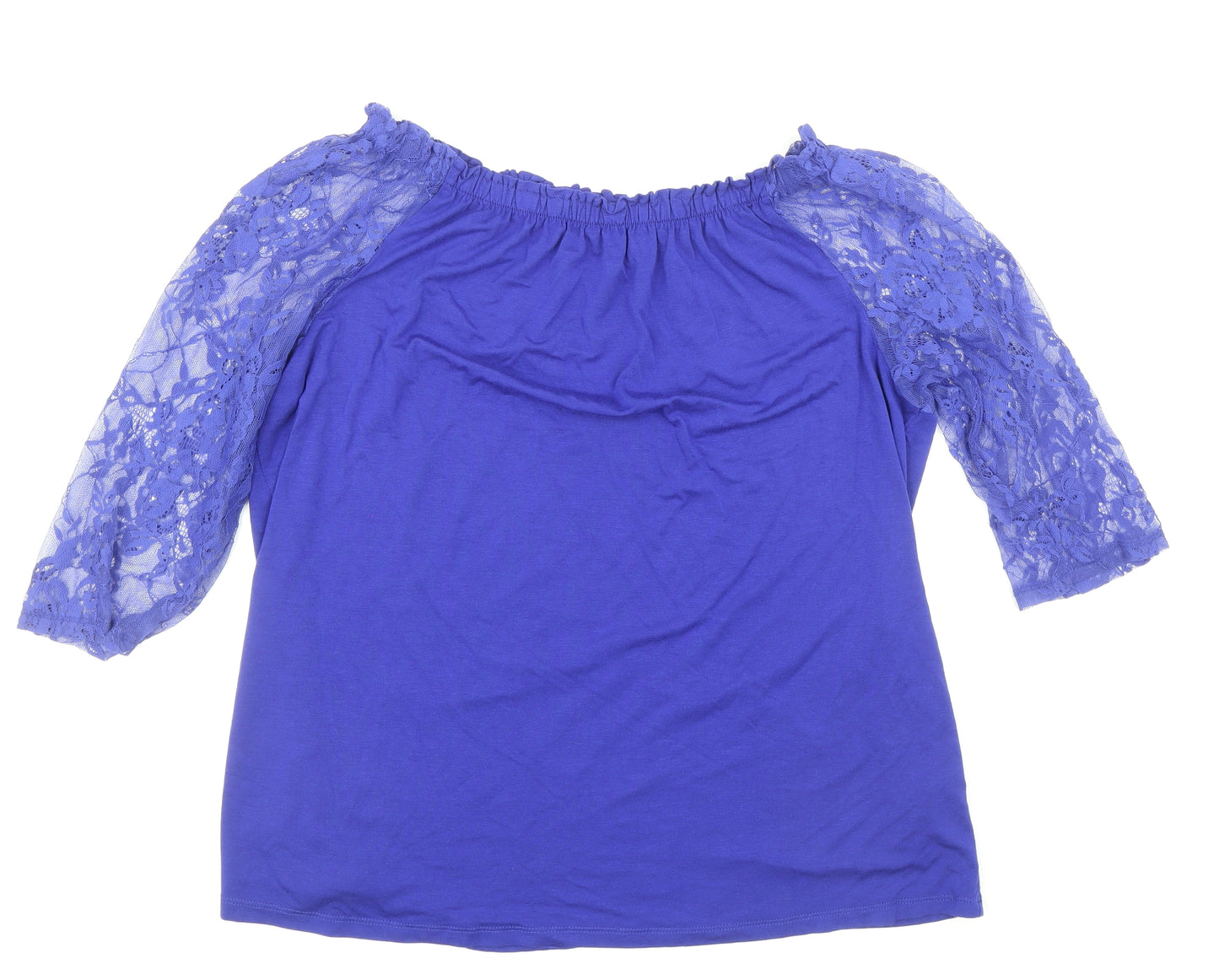 Bonmarché Womens Blue Viscose Basic Blouse Size 16 Boat Neck - Lace Sleeve Detail