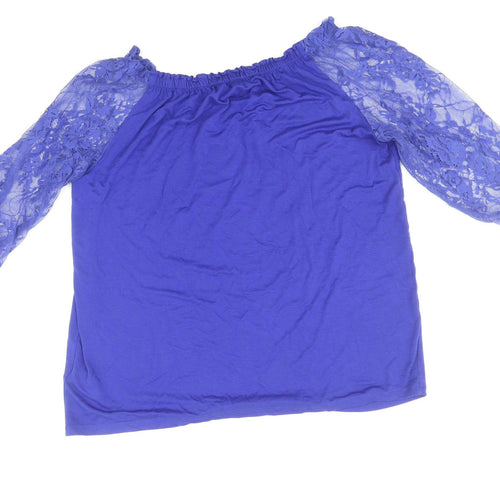 Bonmarché Womens Blue Viscose Basic Blouse Size 16 Boat Neck - Lace Sleeve Detail