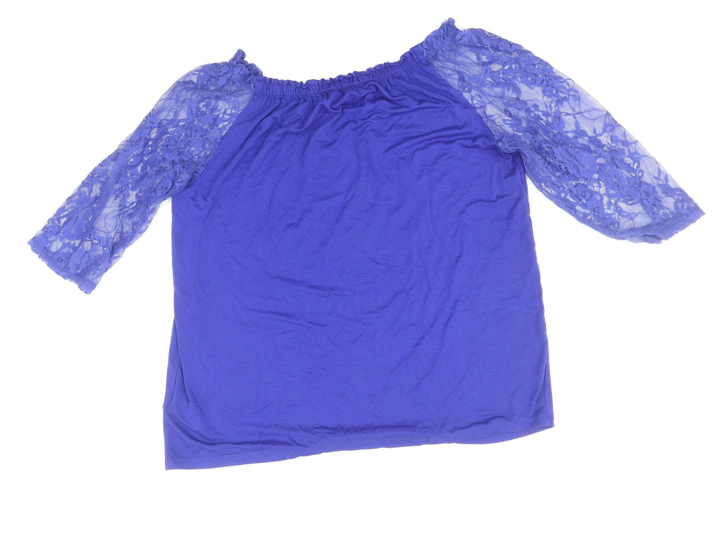 Bonmarché Womens Blue Viscose Basic Blouse Size 16 Boat Neck - Lace Sleeve Detail