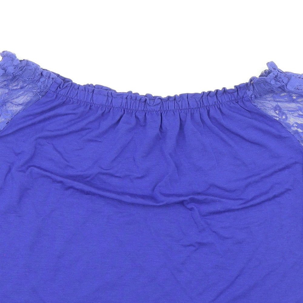 Bonmarché Womens Blue Viscose Basic Blouse Size 16 Boat Neck - Lace Sleeve Detail