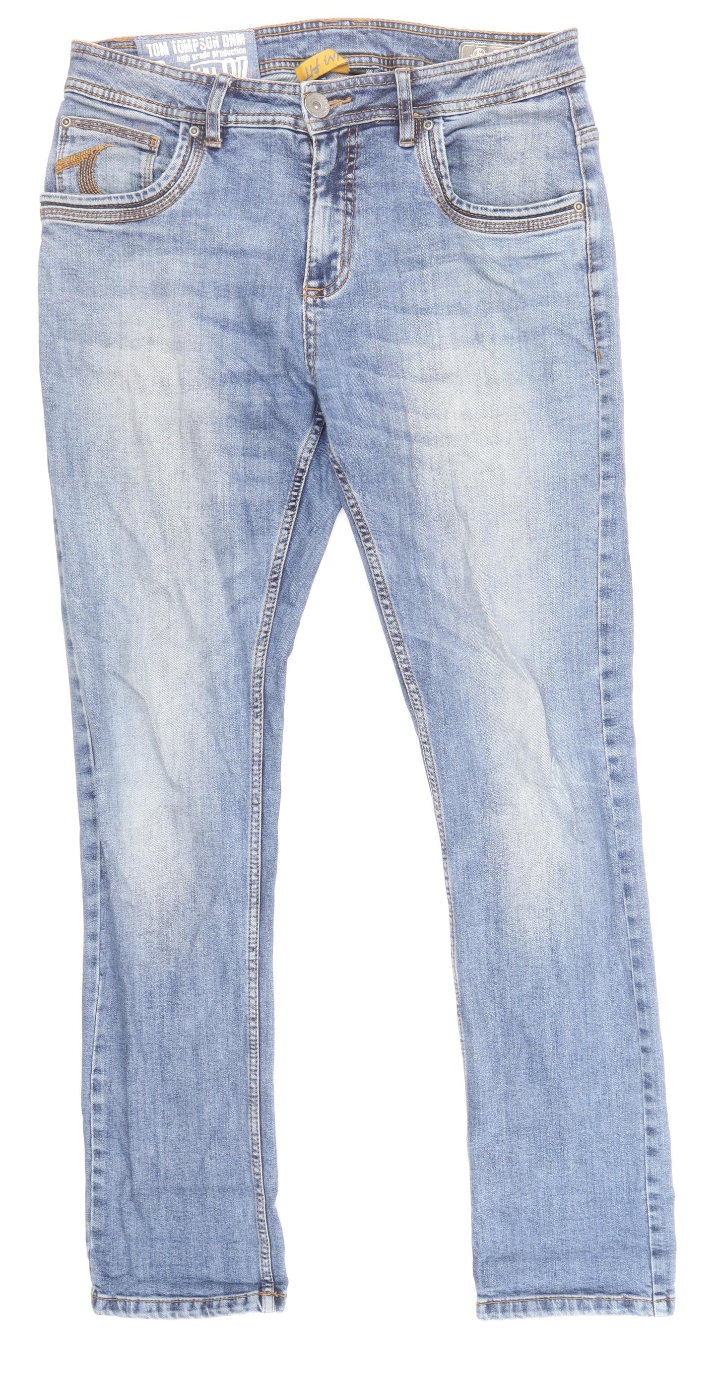 Tom Tompson Mens Blue Cotton Straight Jeans Size 32 in Slim Zip