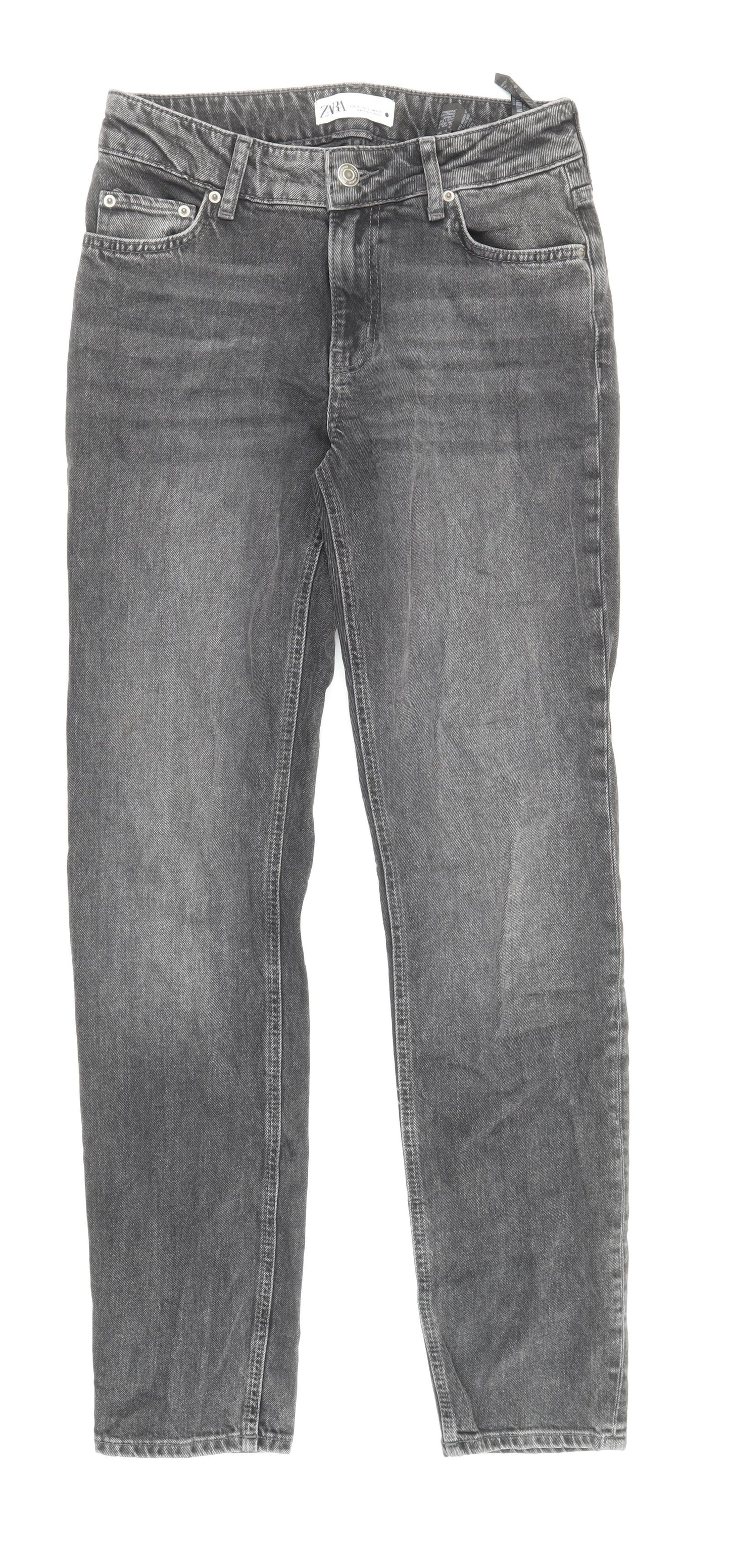 Zara Womens Grey Cotton Straight Jeans Size 6 Regular Zip