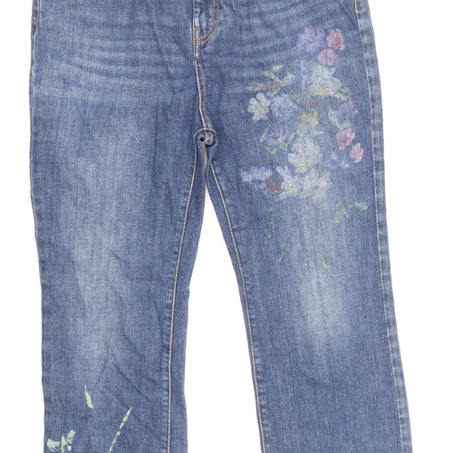 Max Mara Womens Blue Cotton Straight Jeans Size 14 Regular Zip - Flowers