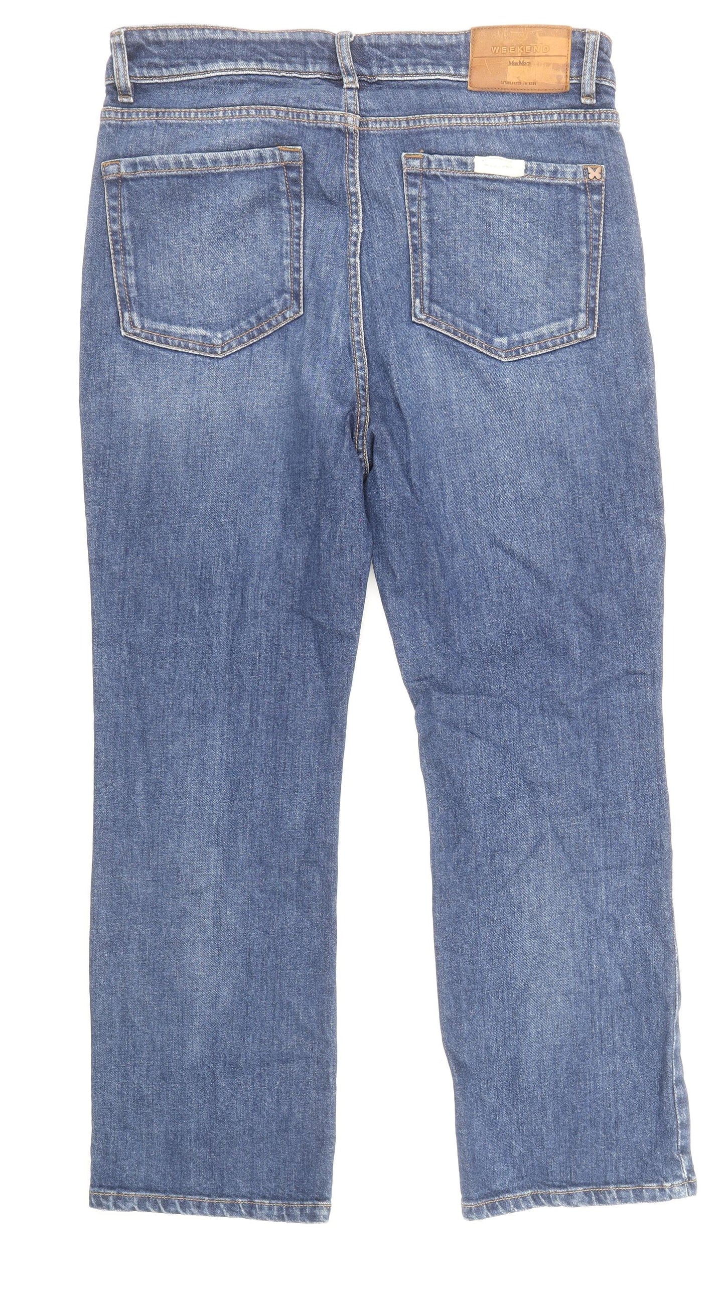 Max Mara Womens Blue Cotton Straight Jeans Size 14 Regular Zip - Flowers