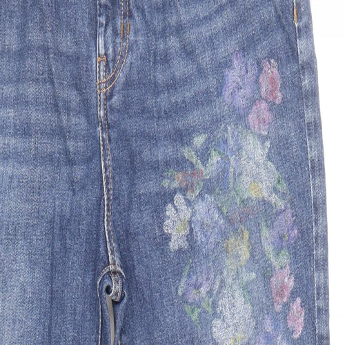 Max Mara Womens Blue Cotton Straight Jeans Size 14 Regular Zip - Flowers