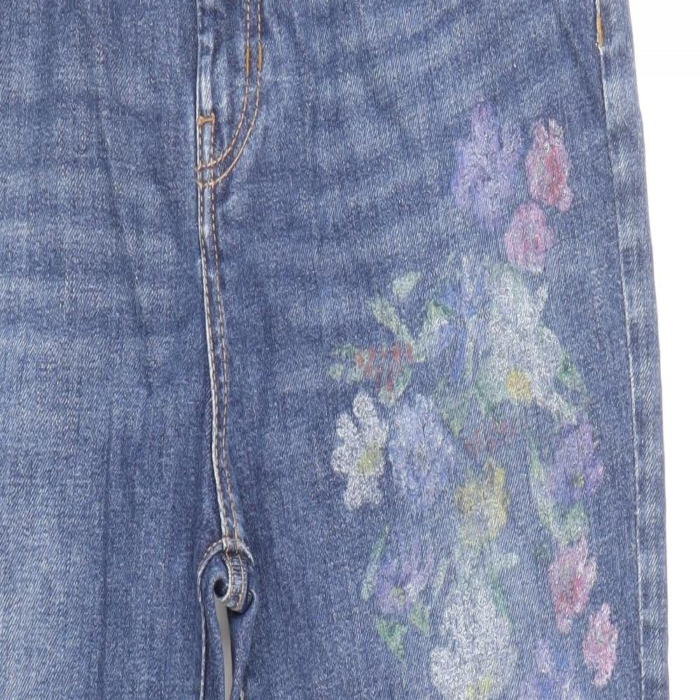 Max Mara Womens Blue Cotton Straight Jeans Size 14 Regular Zip - Flowers