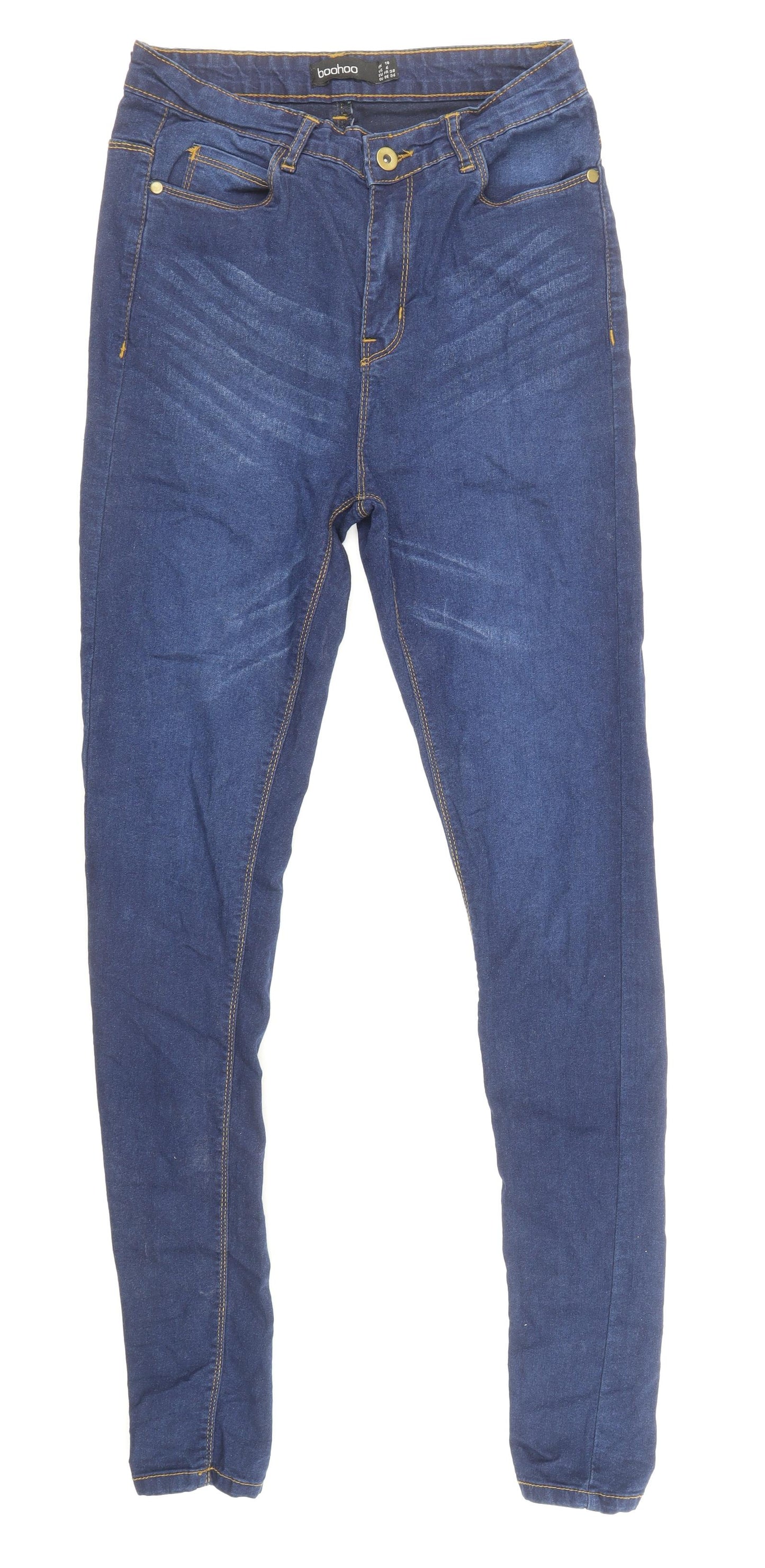Boohoo Womens Blue Cotton Skinny Jeans Size 10 Regular Zip