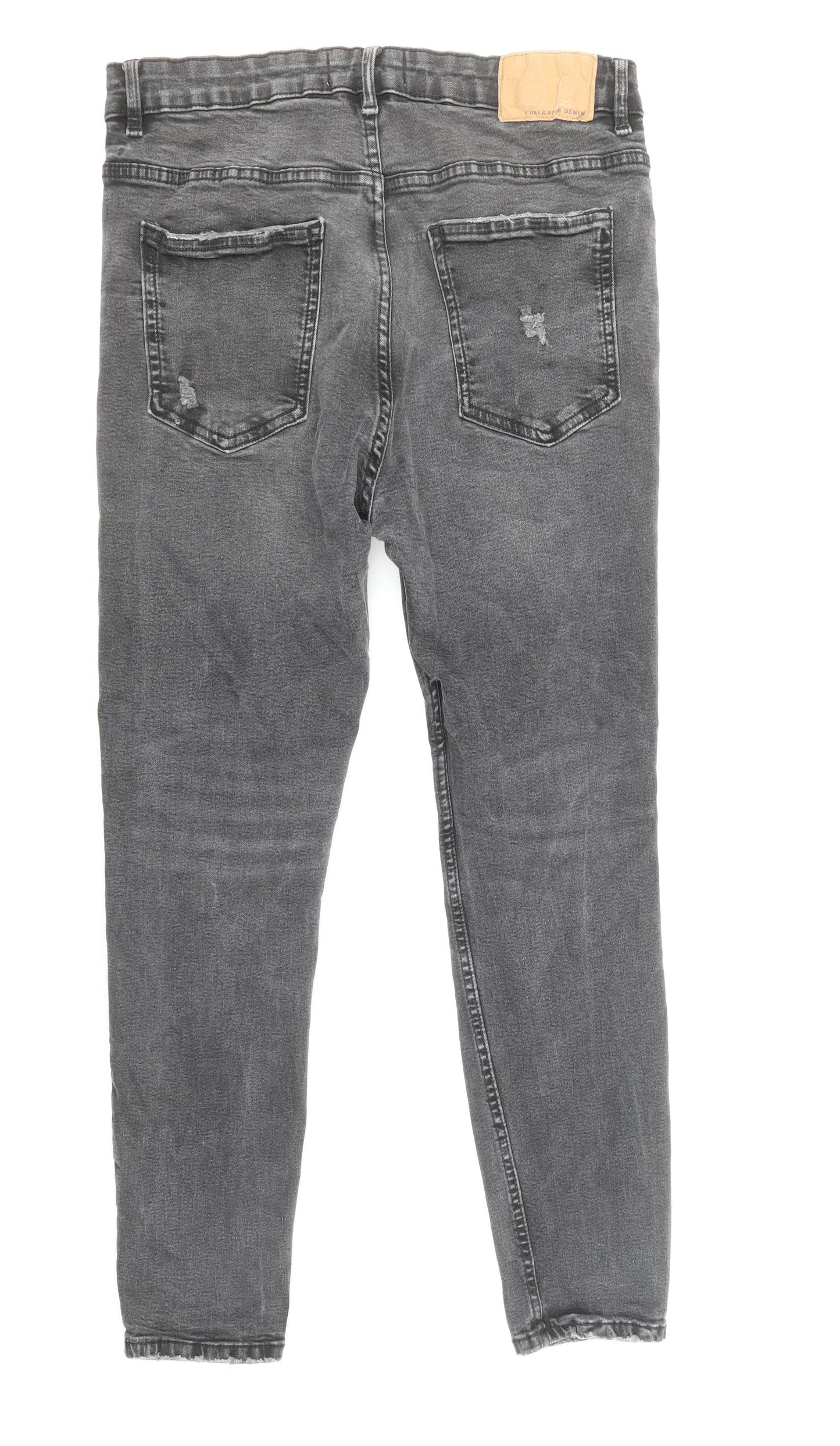 Pull&Bear Mens Grey Cotton Skinny Jeans Size 30 in Regular Zip