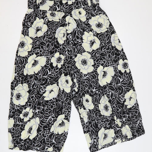 POP Womens Black Floral Polyester Trousers Size 4 Regular Zip