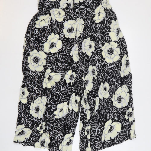 POP Womens Black Floral Polyester Trousers Size 4 Regular Zip