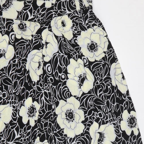 POP Womens Black Floral Polyester Trousers Size 4 Regular Zip