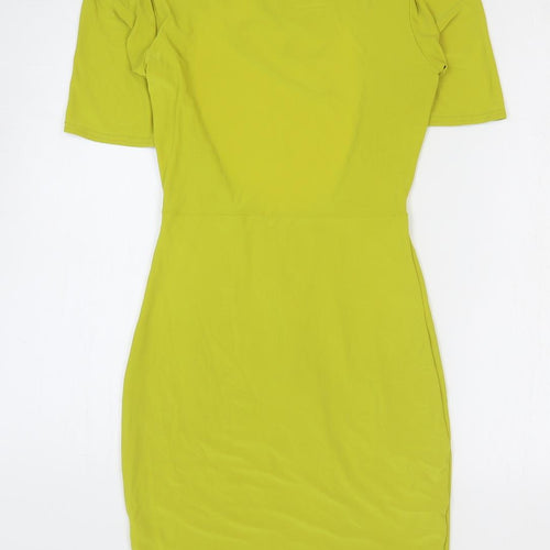 PRETTYLITTLETHING Womens Yellow Polyester Bodycon Size 8 Round Neck Pullover - Open Back