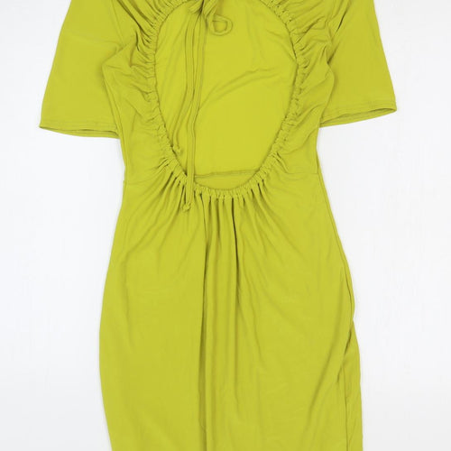 PRETTYLITTLETHING Womens Yellow Polyester Bodycon Size 8 Round Neck Pullover - Open Back