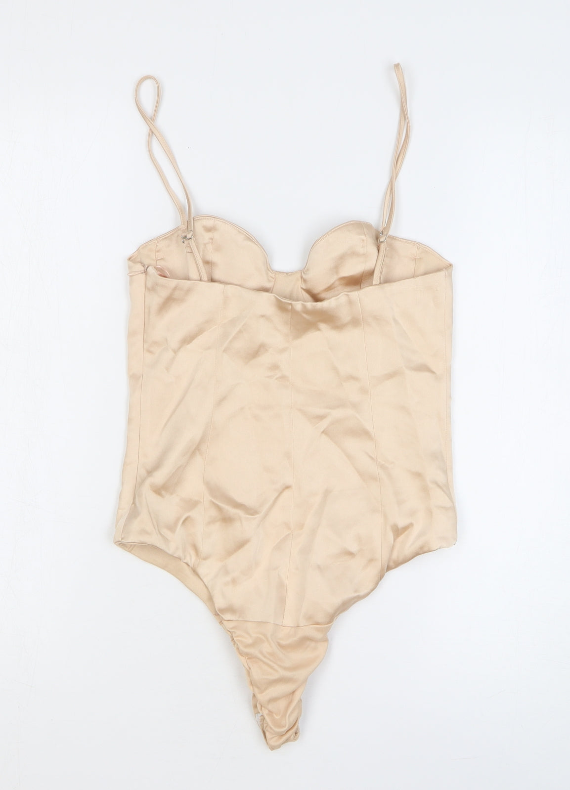 Zara Womens Beige Polyester Bodysuit One-Piece Size S Zip