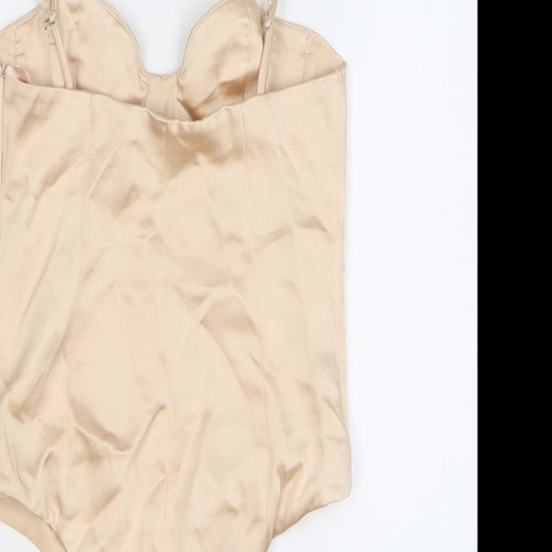 Zara Womens Beige Polyester Bodysuit One-Piece Size S Zip