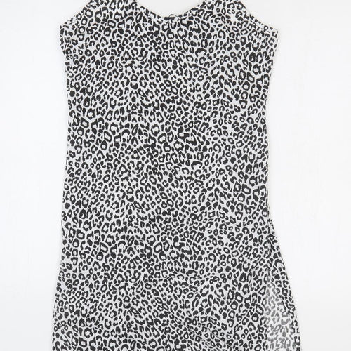 PRETTYLITTLETHING Womens White Animal Print Polyester Pencil Dress Size 10 Round Neck Pullover - Leopard Print