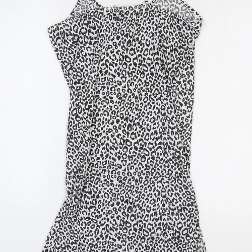 PRETTYLITTLETHING Womens White Animal Print Polyester Pencil Dress Size 10 Round Neck Pullover - Leopard Print