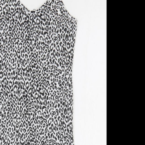 PRETTYLITTLETHING Womens White Animal Print Polyester Pencil Dress Size 10 Round Neck Pullover - Leopard Print