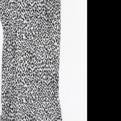 PRETTYLITTLETHING Womens White Animal Print Polyester Pencil Dress Size 10 Round Neck Pullover - Leopard Print