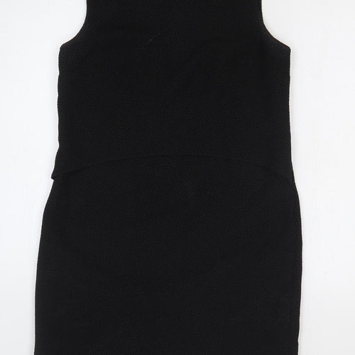 Warehouse Womens Black Polyester Shift Size 10 Round Neck Zip