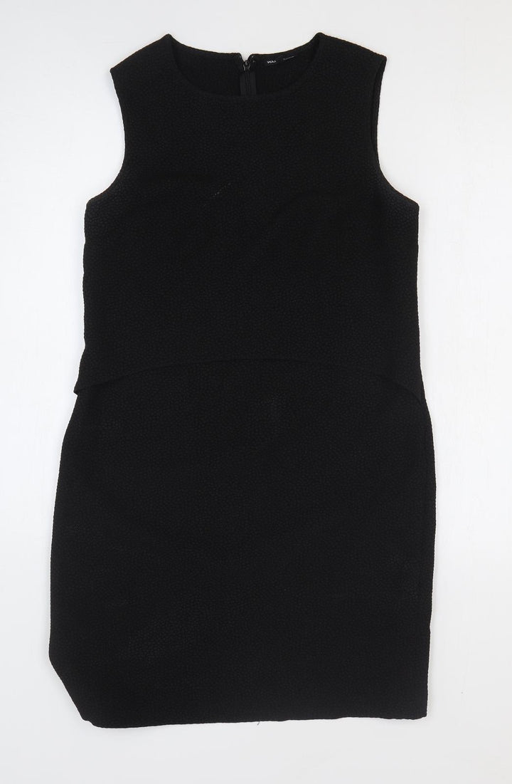 Warehouse Womens Black Polyester Shift Size 10 Round Neck Zip