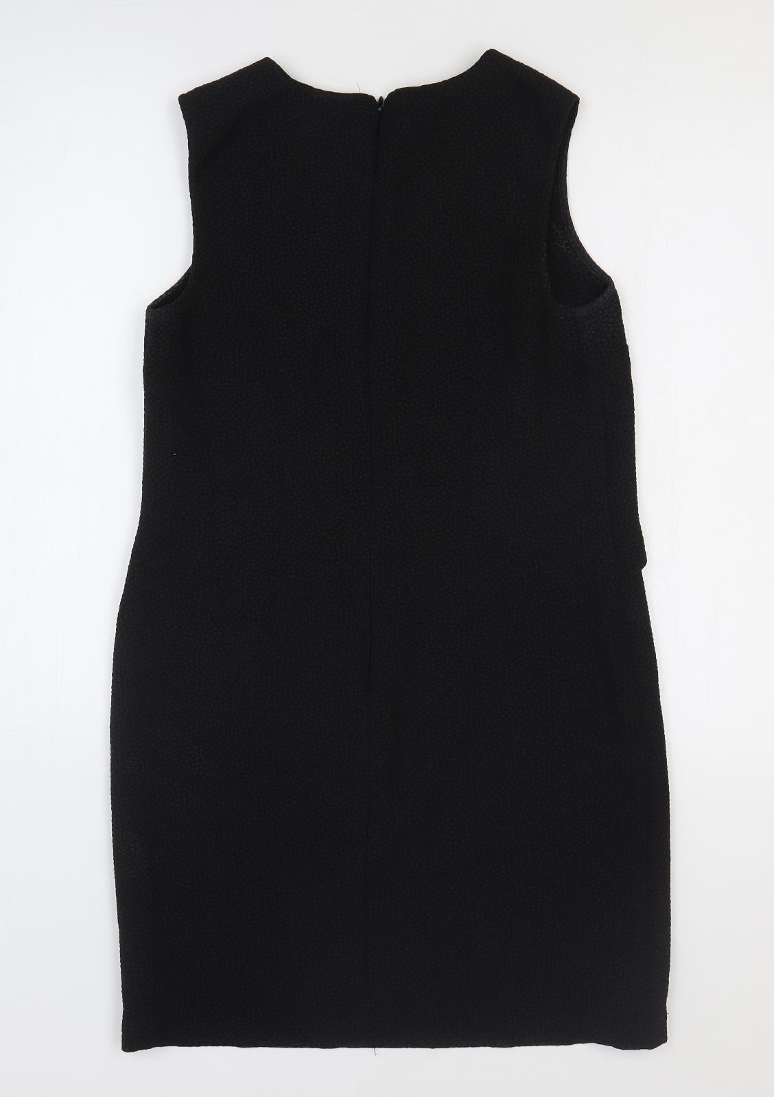 Warehouse Womens Black Polyester Shift Size 10 Round Neck Zip