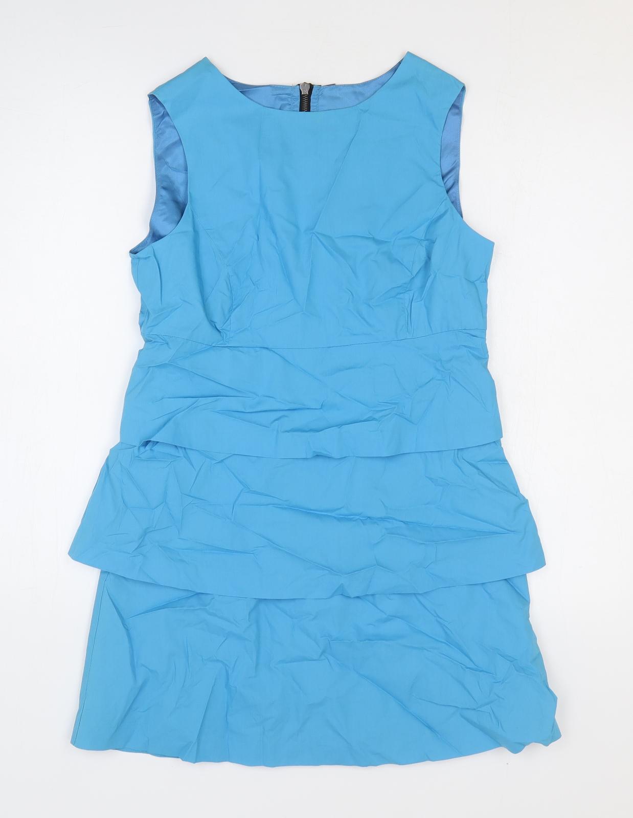 Zara Womens Blue Cotton Sheath Size M Scoop Neck Zip
