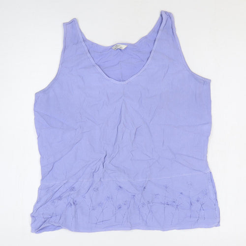 Marks and Spencer Womens Blue Viscose Basic Tank Size 12 V-Neck - Flower Detail