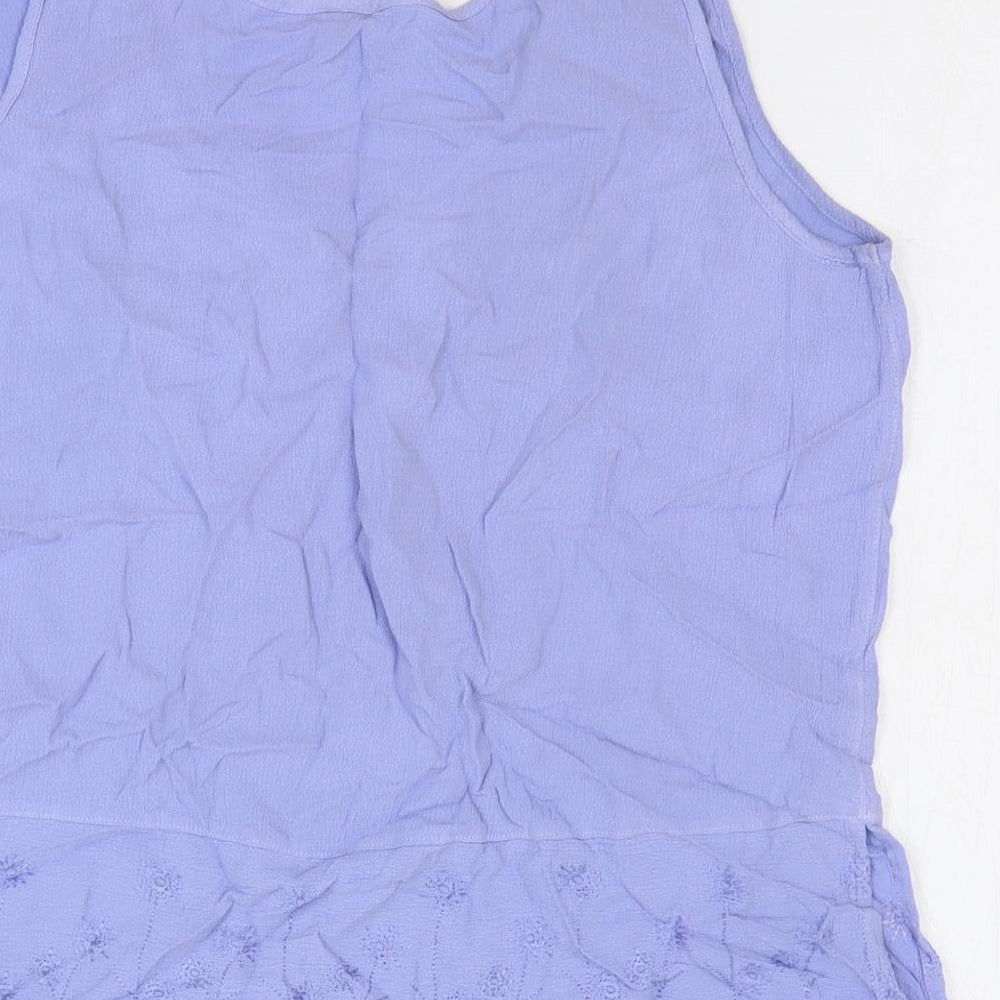 Marks and Spencer Womens Blue Viscose Basic Tank Size 12 V-Neck - Flower Detail