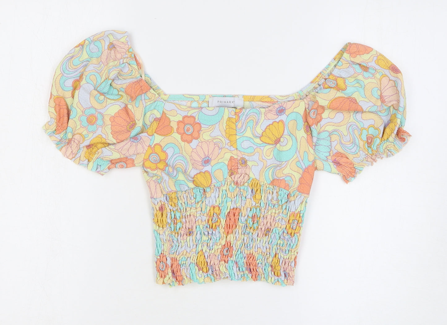Primark Womens Multicoloured Floral Polyester Basic Blouse Size 10 Boat Neck