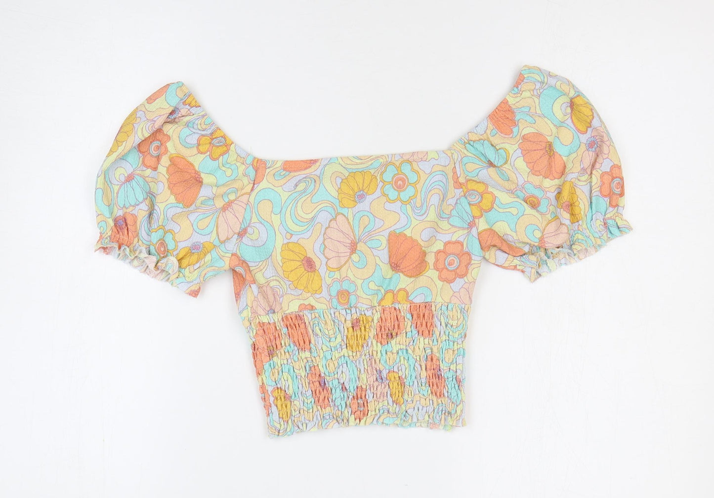 Primark Womens Multicoloured Floral Polyester Basic Blouse Size 10 Boat Neck