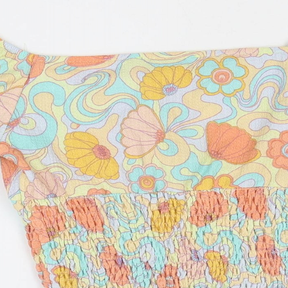 Primark Womens Multicoloured Floral Polyester Basic Blouse Size 10 Boat Neck
